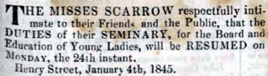 Misses Scarrow, School, Henry St Carlisle 1842